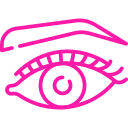 Icono de un ojo estilizado en color rosa, representando la visión y la estética. Ideal para temas relacionados con la salud visual, el maquillaje o la belleza.